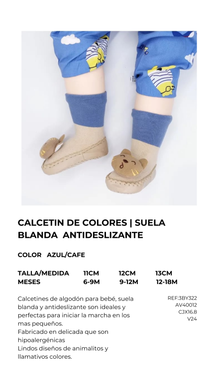 CALCETIN DE COLORES | SUELA BLANDA ANTIDESLIZANTE - TALLA 11CM / 12-18 MESES